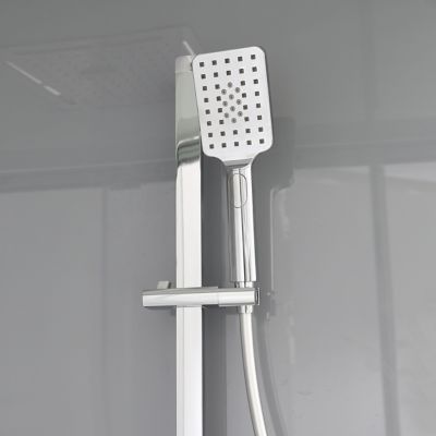Cabine de douche l.90 x L.90 x H.220 cm – hydromassante, fond gris profilés chromés, traitement anticalcaire, GoodHome Beloya