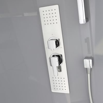 Cabine de douche l.90 x L.90 x H.220 cm – hydromassante, fond gris profilés chromés, traitement anticalcaire, GoodHome Beloya