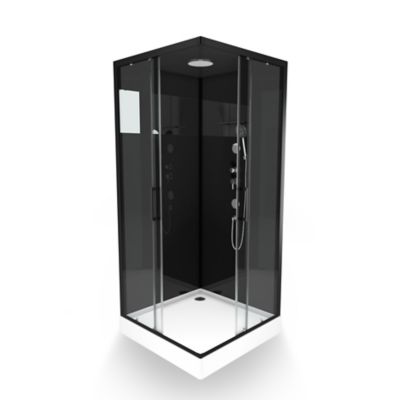 Cabine de douche l.90 x L.90 x H.230 cm – design noir, hydromassante, miroir intégré, portes coulissantes, Galedo Mirror 2 Square