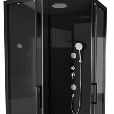 Cabine de douche l.90 x L.90 x H.230 cm – design noir, hydromassante, miroir intégré, portes coulissantes, Galedo Mirror 2 Square