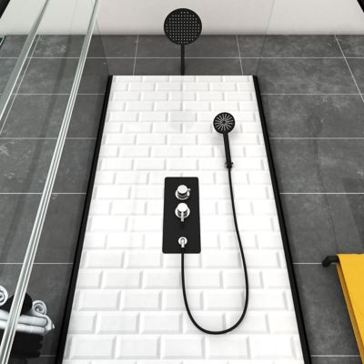 Cabine de douche l.90 x L.90 x H.230 cm – fond effet métro, douchette anticalcaire, style noir & blanc, Galedo Metro