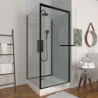Cabine de douche l.90 x L.90 x H.230 cm – porte pivotante, style industriel noir & blanc, Galedo City