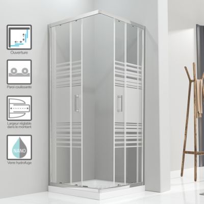 Cabine de douche LANA portes coulissantes H.180 cm verre 6 mm semi-opaque 80 x 90 cm + receveur - Saniverre