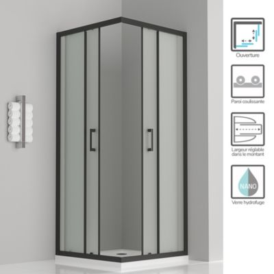 Cabine de douche LANABLACK H.180 cm portes coulissantes verre 6 mm opaque 70 x 70 cm - Saniverre