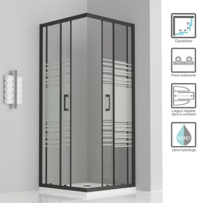 Cabine de douche LANABLACK H.180 cm portes coulissantes verre 6 mm semi-opaque 75 x 75 cm - Saniverre
