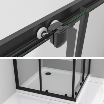 Cabine de douche LANABLACK H.180 cm portes coulissantes verre 6 mm semi-opaque 75 x 75 cm - Saniverre