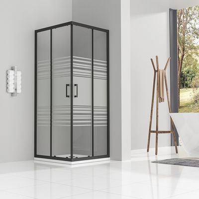 Cabine de douche LANABLACK H.180 cm portes coulissantes verre 6 mm semi-opaque 75 x 75 cm - Saniverre