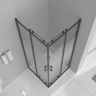 Cabine de douche LANABLACK H.180 cm portes coulissantes verre 6 mm semi-opaque 80 x 100 cm - Saniverre