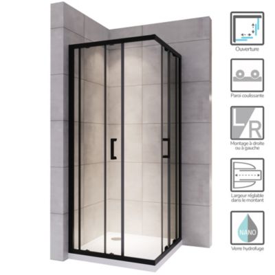 Cabine de douche LANABLACK H.180 cm portes coulissantes verre 6 mm transparent 70 x 90 cm - Saniverre