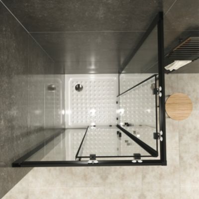 Cabine de douche LANABLACK H.180 cm portes coulissantes verre 6 mm transparent 70 x 90 cm - Saniverre