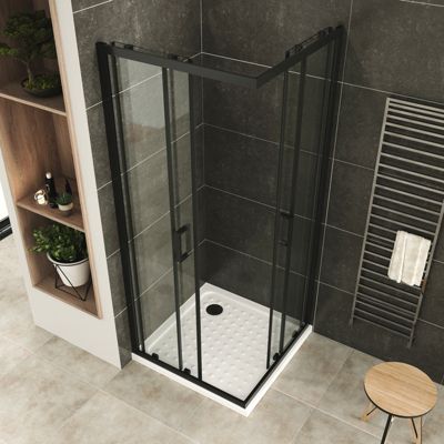 Cabine de douche LANABLACK H.180 cm portes coulissantes verre 6 mm transparent 90 x 90 cm - Saniverre
