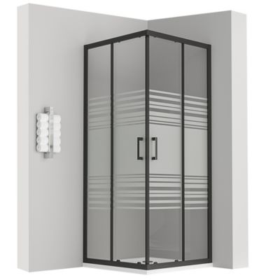 Cabine de douche LANABLACK H.190 cm portes coulissantes verre 6 mm semi-opaque 70 x 90 cm - Saniverre