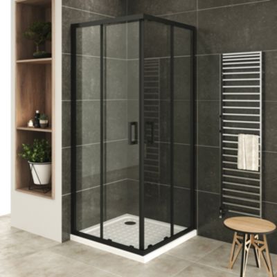 Cabine de douche LANABLACK H.190 cm portes coulissantes verre 6 mm transparent 70 x 70 cm - Saniverre