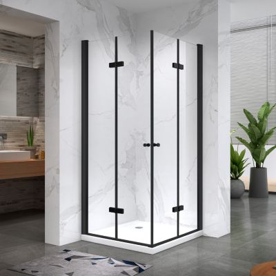Cabine de douche noire 70x75 cm ELIZA-BLACK H.190 porte pivotante pliante verre 6 mm - SANIVERRE