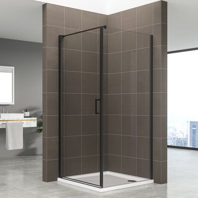 Cabine de douche noire 90 x 90 cm HELENA-BLACK H.190 porte battante verre 6 mm transparent - SANIVERRE