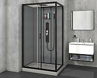 Cabine de douche, paroi fond verre effet béton, receveur extra-plat acrylique gris renforcé 120x80x11 cm Sero Allibert