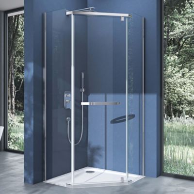 Cabine de Douche Pentagonale 90x90x195cm, Paroi de Douche, Verre Transparent, avec Receveur et Bonde, Ravenna8 doporro