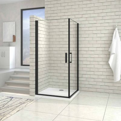 Cabine de douche pivotante en 8mm verre anticalcaire - 100x100x200 cm - Noir