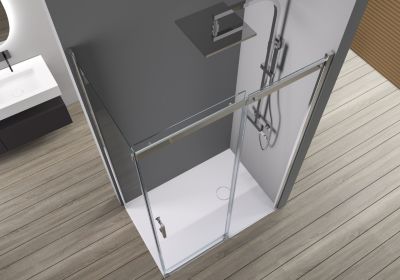 Cabine de douche, porte coulissante, verre sécurité ESG 6mm - Profil Chrome - 120x80x190cm (LxPxH)