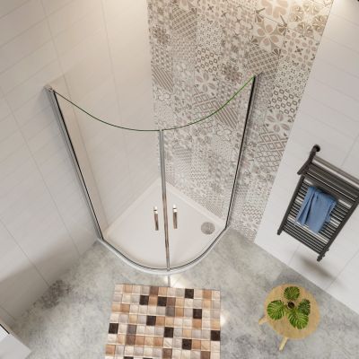Cabine de Douche Quart de Cercle 90x90x195 cm -Portes Pivotantes 180 degrés-Verre Sécurisé 6 mm