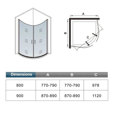 Cabine de Douche Quart de Cercle 90x90x195 cm -Portes Pivotantes 180 degrés-Verre Sécurisé 6 mm