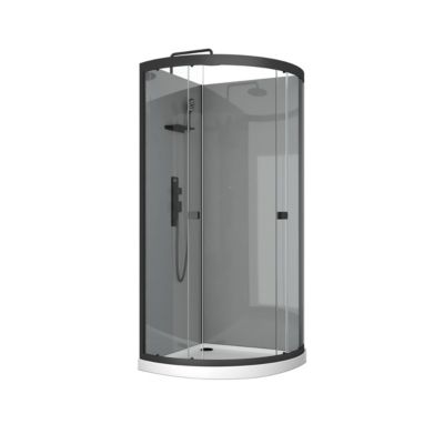 Cabine de douche quart de cercle avec mitigeur mécanique 90 x 90 cm, gris et blanc, Galedo Grey Touch