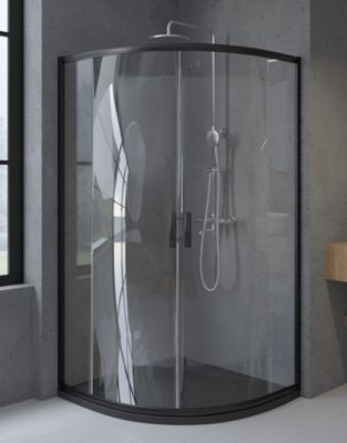 Cabine de douche quart de cercle HELA Noir 80x80 190 cm Nano-Verre Transparent Trempé