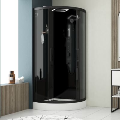 Cabine de douche quart de cercle hydromassante connectée L.95 x l.95 x H.215 cm, noir et blanc, Galedo Round