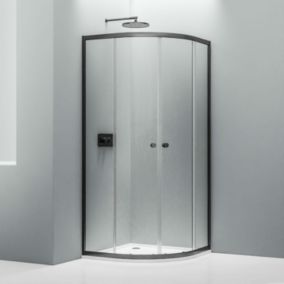 Cabine de douche quart de cercle verre 6mm avec 2 portes coulissantes étanches, NT509, 100x100x195cm, Noir mat