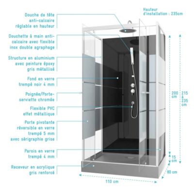 Cabine de douche rectangle 110x80x225cm - SCRATCHY 110