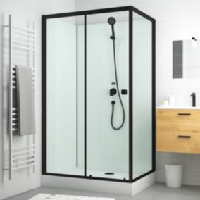 Cabine de douche rectangulaire 110x80x197 cm - Porte coulissante - Fonds Blancs & Profilés Noir Mat