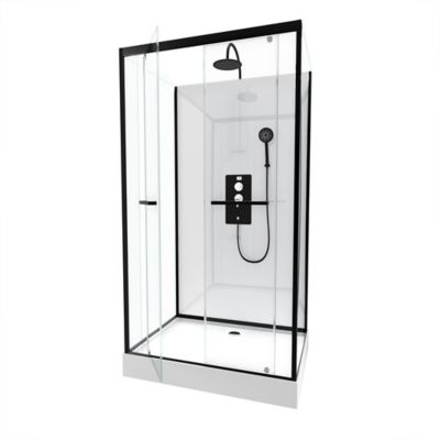 Cabine de douche rectangulaire blanc et noir Galedo City 80 x 110 cm
