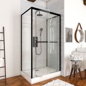 Cabine de douche rectangulaire blanc et noir Galedo City 80 x 110 cm