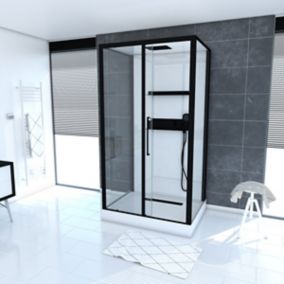 Cabine de douche rectangulaire blanc et noir Galedo Phantom 3 115 x 90 cm