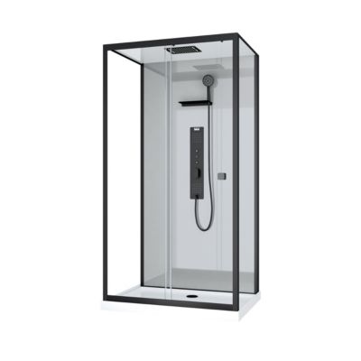 Cabine de douche rectangulaire hydromassante gris et noir 80x110 cm Trendy Grey Galedo