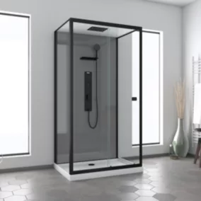 Cabine de douche rectangulaire hydromassante gris et noir 80x110 cm Trendy Grey Galedo