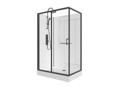 Cabine de douche rectangulaire - Installation réversible - Noir et blanc - L110 x l80 x H225 cm - ZODANI