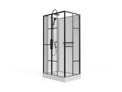 Cabine de douche rectangulaire sérigraphiée - Installation réversible - Blanc et Noir mat - L110 x l80 x H225 cm - GAVILA