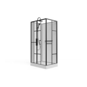 Cabine de douche rectangulaire sérigraphiée - Installation réversible - Blanc et Noir mat - L110 x l80 x H225 cm - GAVILA