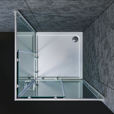 Cabine de douche SIRHONA 80x80x185cm Porte Coulissante Double + Entrée d'angle + Verre trempé 6 mm + Argent Brillant