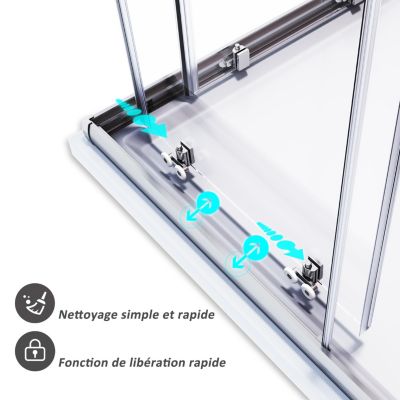 Cabine de douche SIRHONA 80x80x185cm Porte Coulissante Double + Entrée d'angle + Verre trempé 6 mm + Argent Brillant