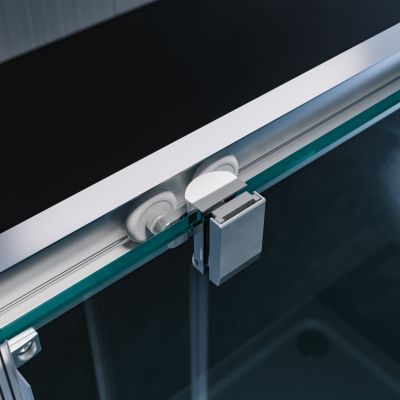 Cabine de douche SIRHONA 80x80x185cm Porte Coulissante Double + Entrée d'angle + Verre trempé 6 mm + Argent Brillant