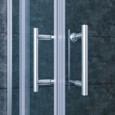 Cabine de douche SIRHONA 80x80x185cm Porte Coulissante Double + Entrée d'angle + Verre trempé 6 mm + Argent Brillant
