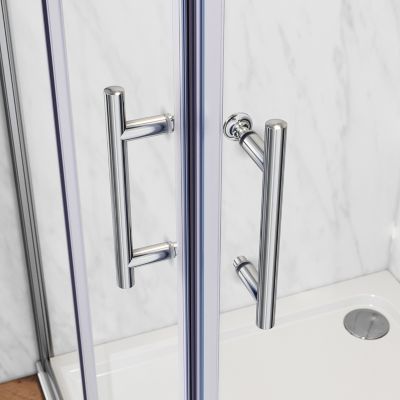 Cabine de Douche SIRHONA 90x90x185cm Porte Coulissante Double + Entrée d'angle + Verre trempé 6 mm + Argent Brillant