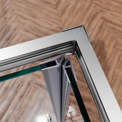 Cabine de Douche SIRHONA 90x90x185cm Porte Coulissante Double + Entrée d'angle + Verre trempé 6 mm + Argent Brillant