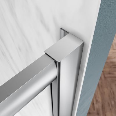 Cabine de Douche SIRHONA 90x90x185cm Porte Coulissante Double + Entrée d'angle + Verre trempé 6 mm + Argent Brillant