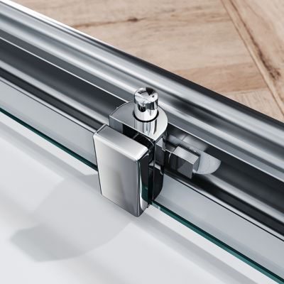 Cabine de Douche SIRHONA 90x90x185cm Porte Coulissante Double + Entrée d'angle + Verre trempé 6 mm + Argent Brillant