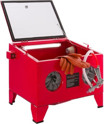 Cabine de Sablage 90 Litres avec Pistolet et 4 Buses Ceramique Acier Robuste Hublot Verre et Eclairage Integre