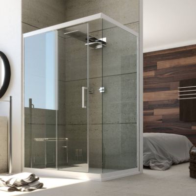 Cabine Douche en PVC 80x150 CM H200 Transparent mod. Glax Profil Blanc