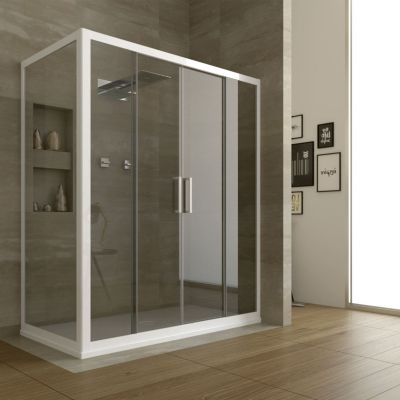 Porte de douche 170 cm en PVC à soufflet avec ouverture latérale H 150 cm couleur blanc mod. Flex